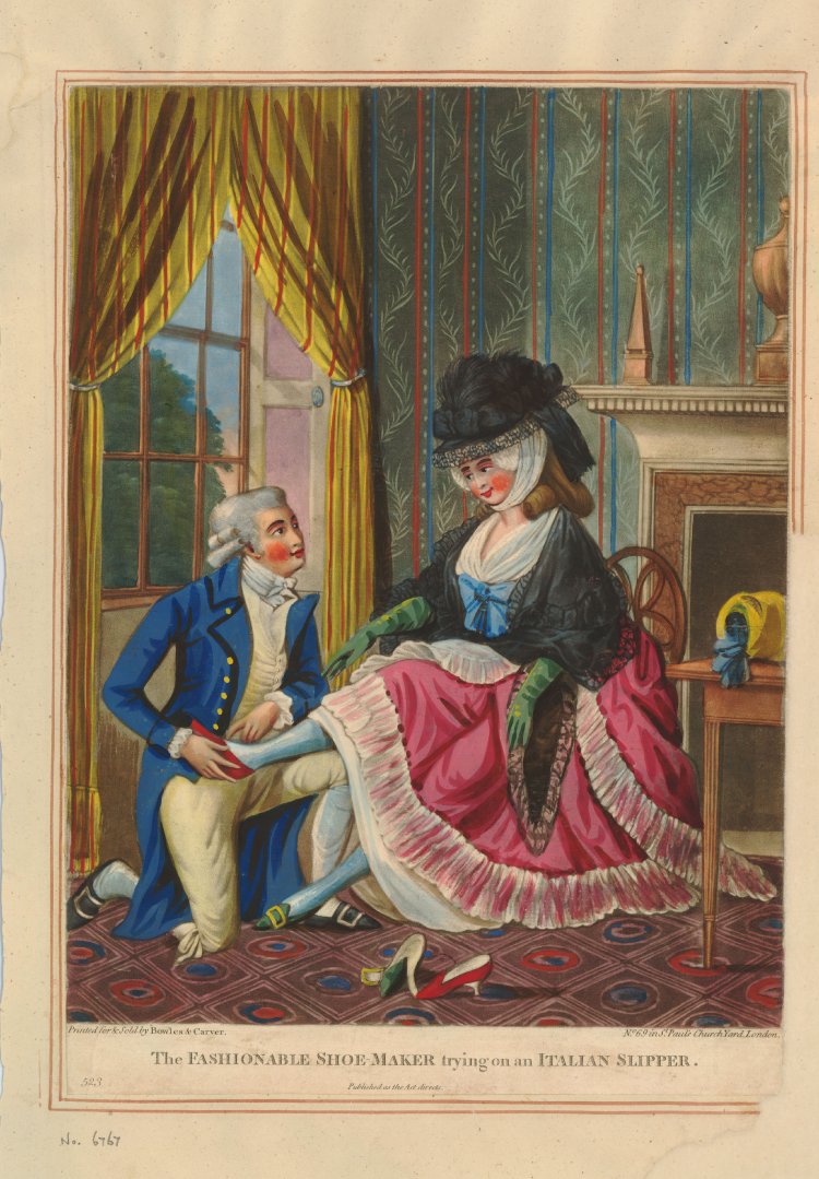 Unknown Artist - The Fashionable Shoemaker Trying On An Italian Slipper, 1784